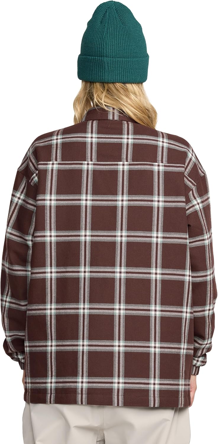 Volcom Women's Hooded Flannel Snowboard Ski Winter Hooded Shirt Jacket Oxblood