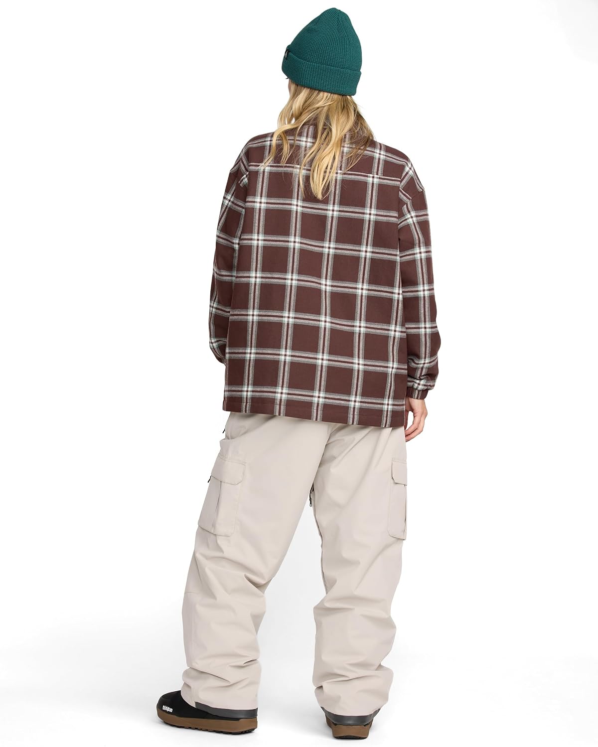 Volcom Women's Hooded Flannel Snowboard Ski Winter Hooded Shirt Jacket Oxblood
