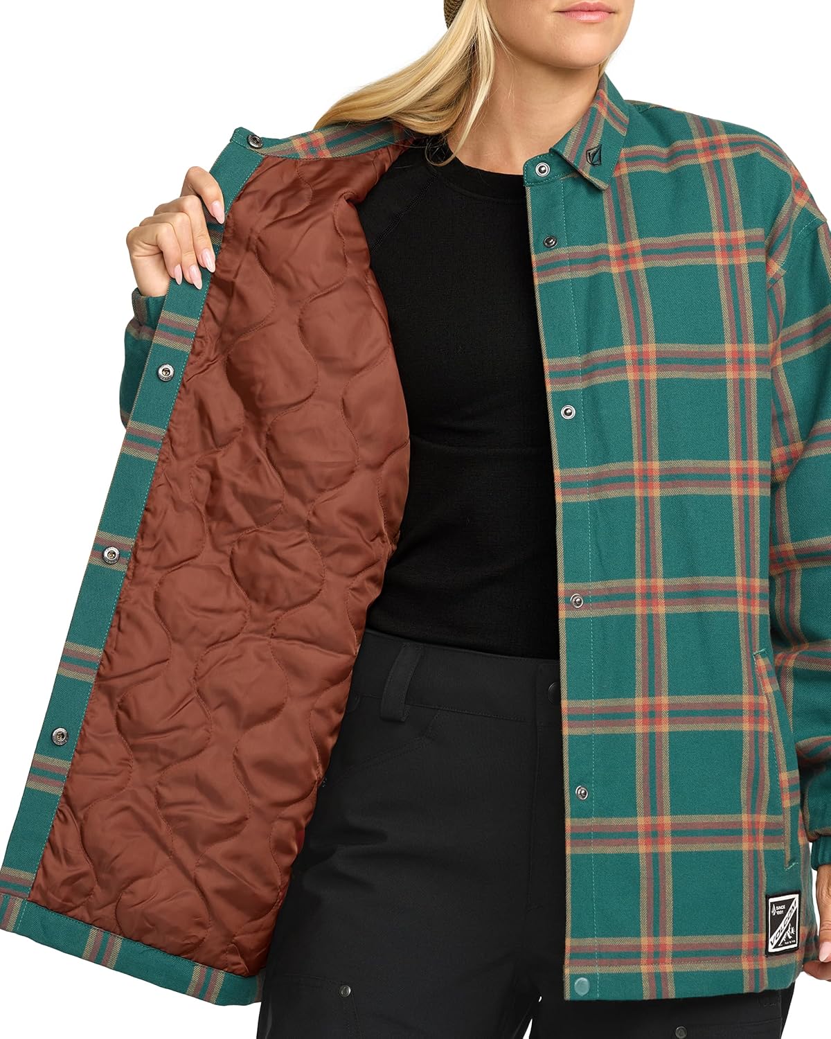 Volcom Women's Hooded Flannel Snowboard Ski Winter Hooded Shirt Jacket Atlantic