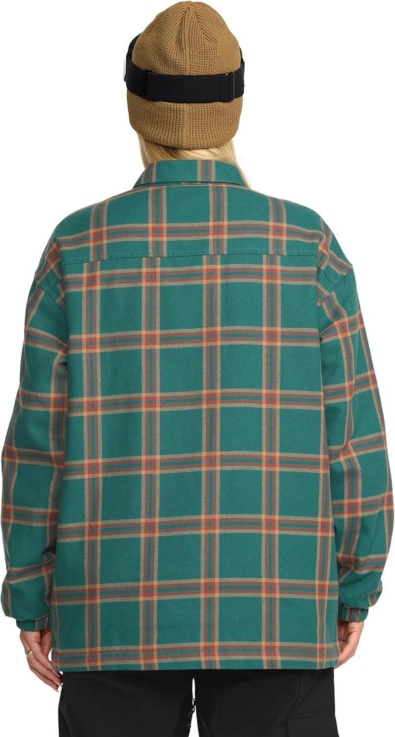 Volcom Women's Hooded Flannel Snowboard Ski Winter Hooded Shirt Jacket Atlantic