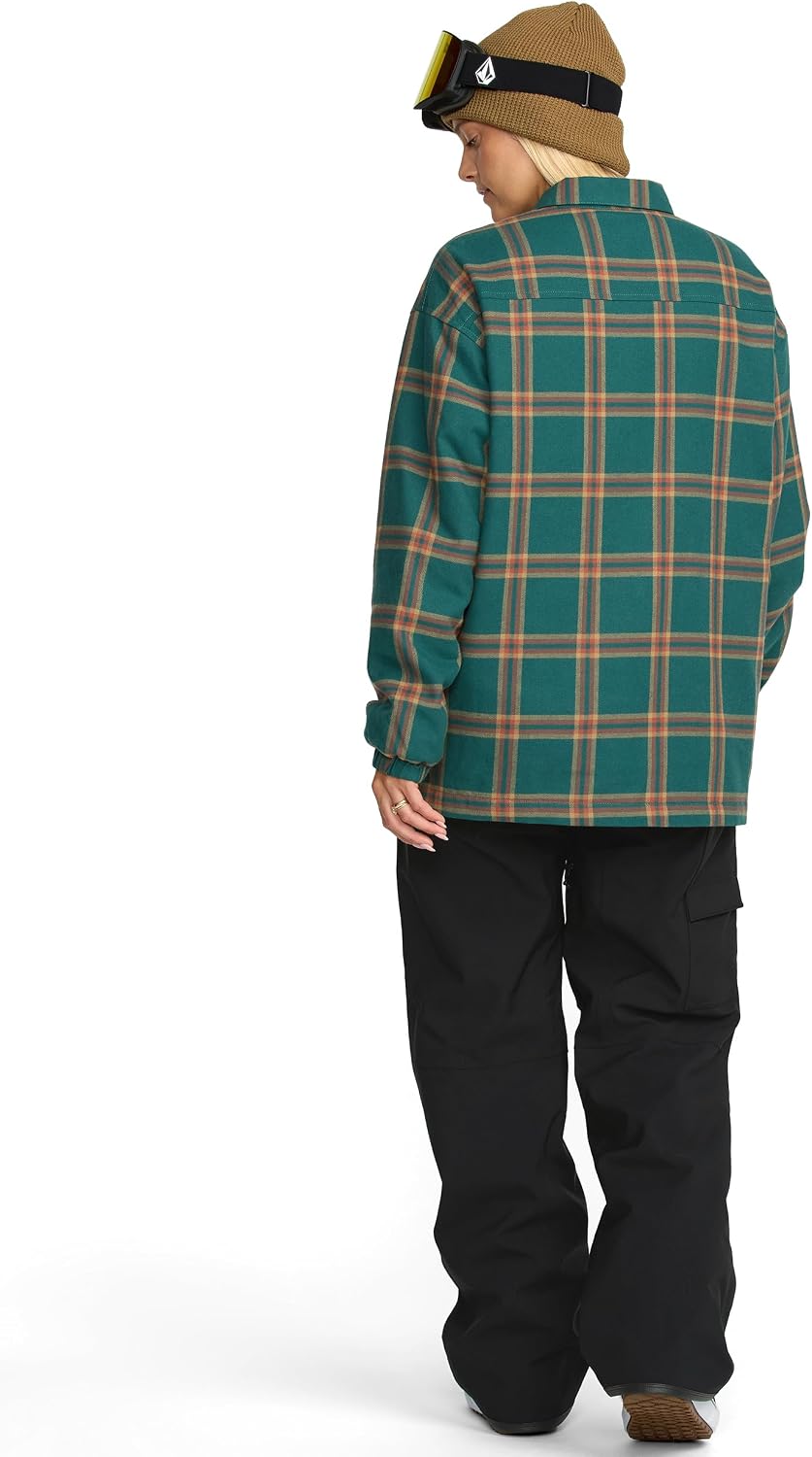 Volcom Women's Hooded Flannel Snowboard Ski Winter Hooded Shirt Jacket Atlantic