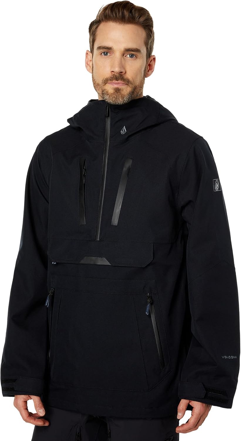 Volcom Men's Brighton Pullover Anarok Hooded Snowboard Jacket Black