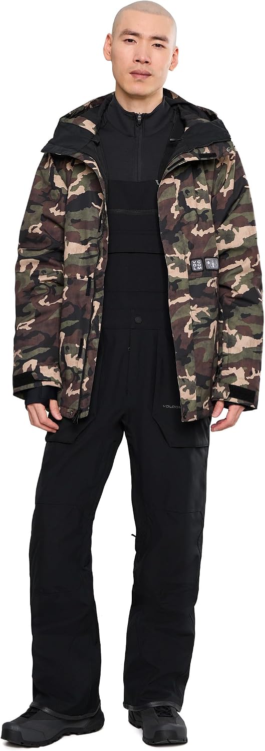 Volcom Men's Roan Bib Overall Snowboard Pant – 15k Waterproof 2-layer Repreve® Fibers Black