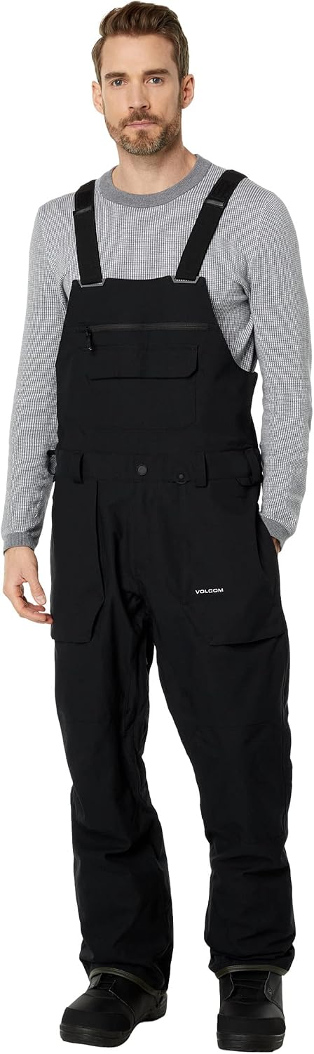 Volcom Men's Roan Bib Overall Snowboard Pant – 15k Waterproof 2-layer Repreve® Fibers Black White