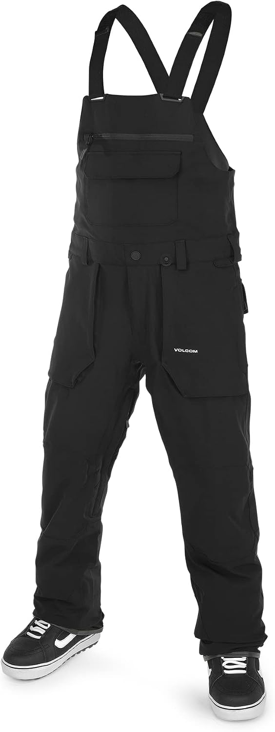 Volcom Men's Roan Bib Overall Snowboard Pant – 15k Waterproof 2-layer Repreve® Fibers Black White