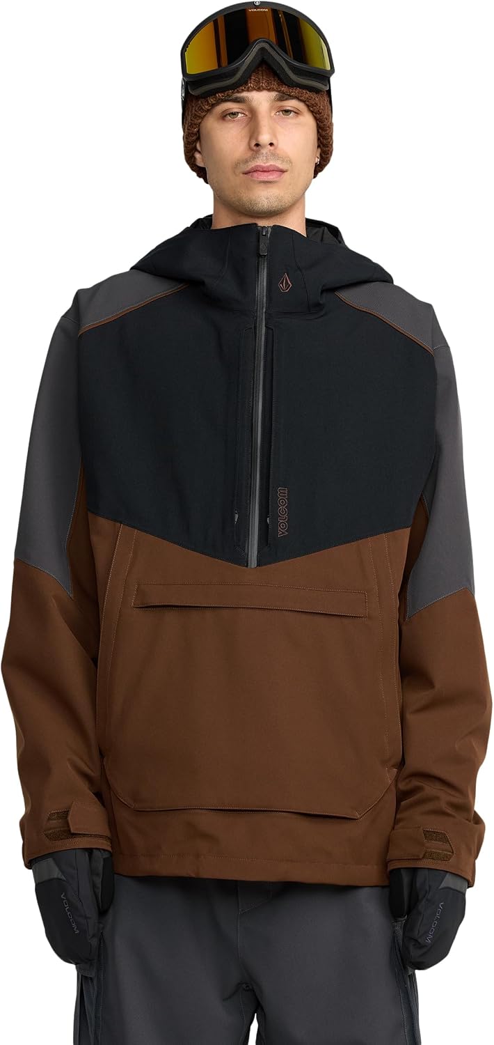 Volcom Men's Brighton Pullover Anarok Hooded Snowboard Jacket Brown