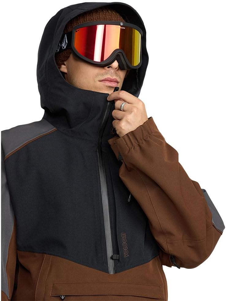Volcom Men's Brighton Pullover Anarok Hooded Snowboard Jacket Brown