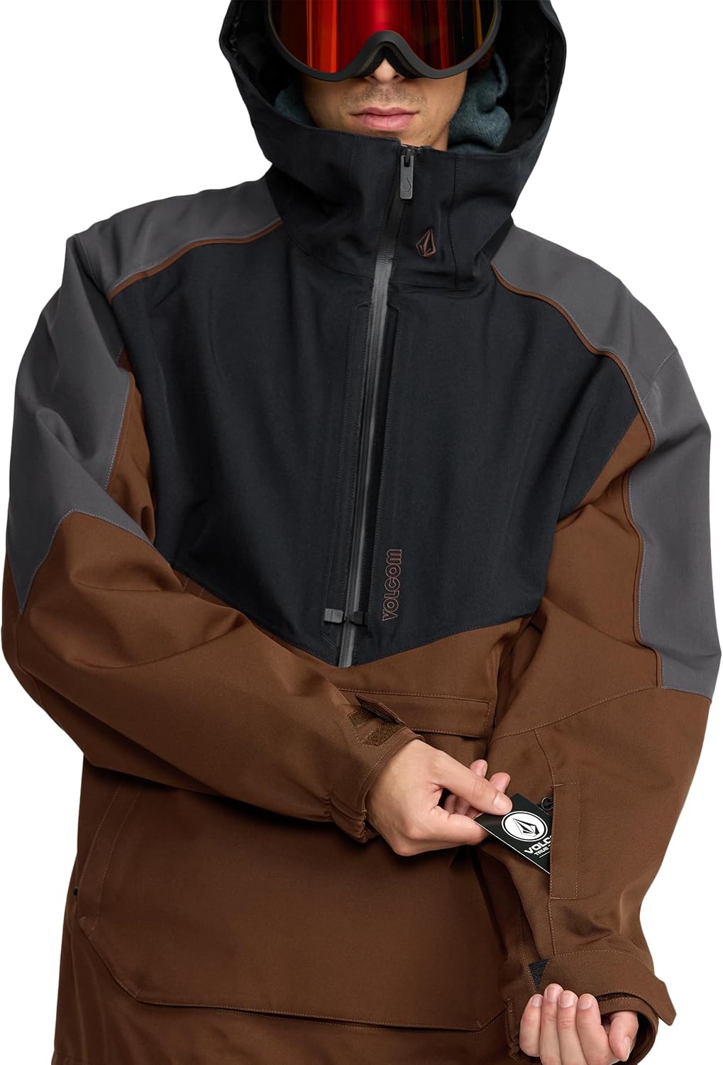 Volcom Men's Brighton Pullover Anarok Hooded Snowboard Jacket Brown