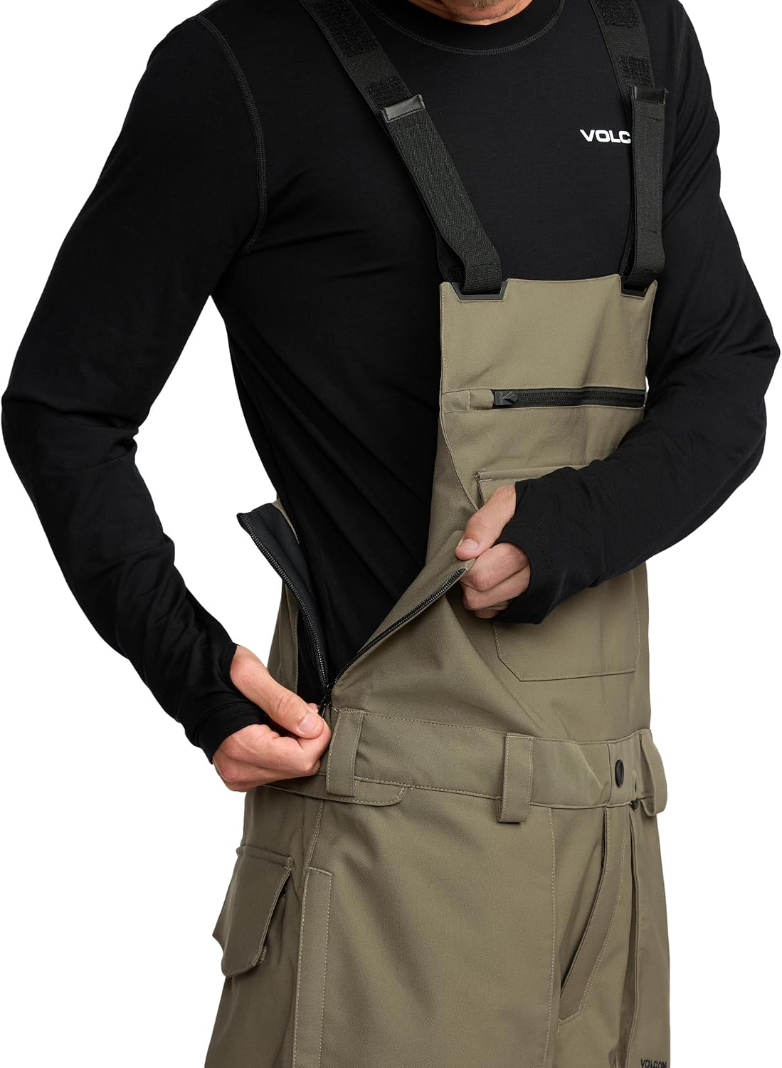 Volcom Men's Roan Bib Overall Snowboard Pant – 15k Waterproof 2-layer Repreve® Fibers Military