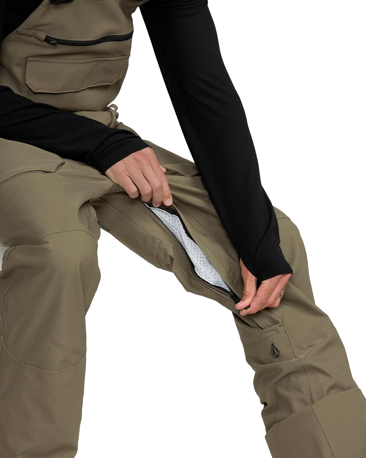 Volcom Men's Roan Bib Overall Snowboard Pant – 15k Waterproof 2-layer Repreve® Fibers Military
