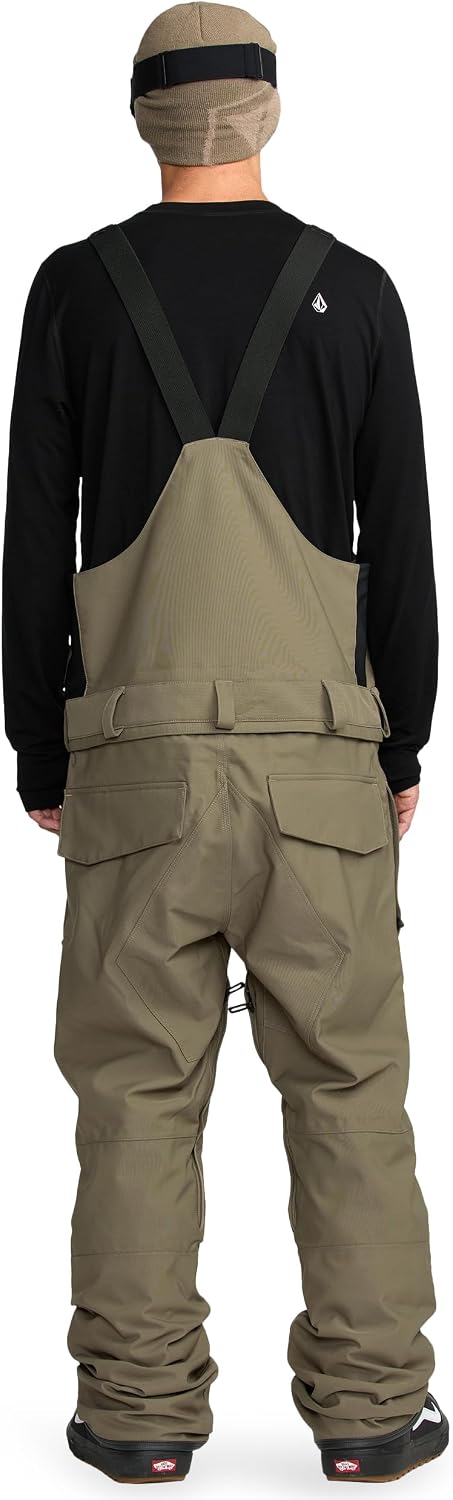 Volcom Men's Roan Bib Overall Snowboard Pant – 15k Waterproof 2-layer Repreve® Fibers Military