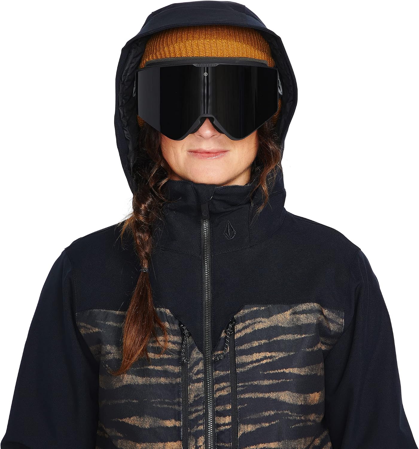 Volcom womens Shelter 3d Stretch Insulated Snowboard Ski Winter Hooded Jacket Tiger Print S3
