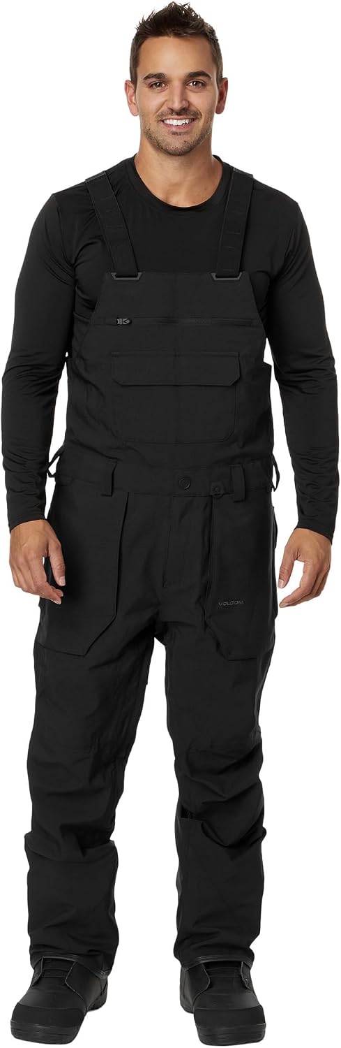 Volcom Men's Roan Bib Overall Snowboard Pant – 15k Waterproof 2-layer Repreve® Fibers Black Black