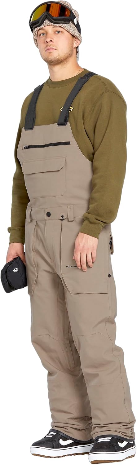 Volcom Men's Roan Bib Overall Snowboard Pant – 15k Waterproof 2-layer Repreve® Fibers Chestnut Brown