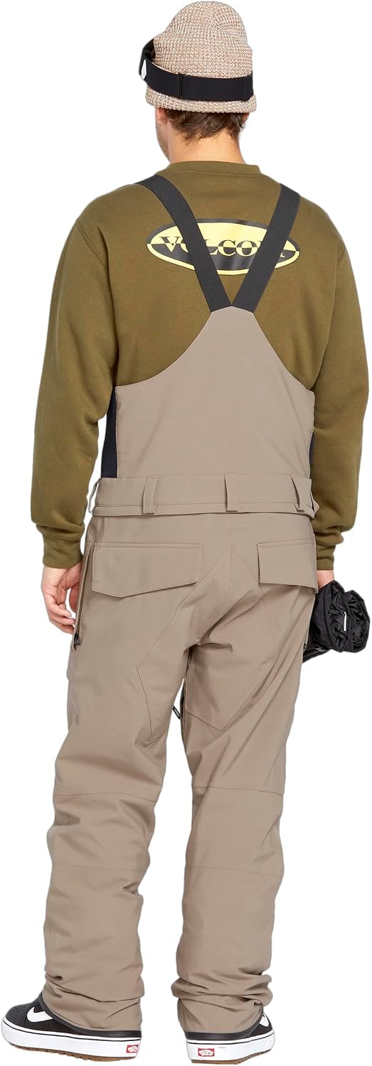 Volcom Men's Roan Bib Overall Snowboard Pant – 15k Waterproof 2-layer Repreve® Fibers Chestnut Brown