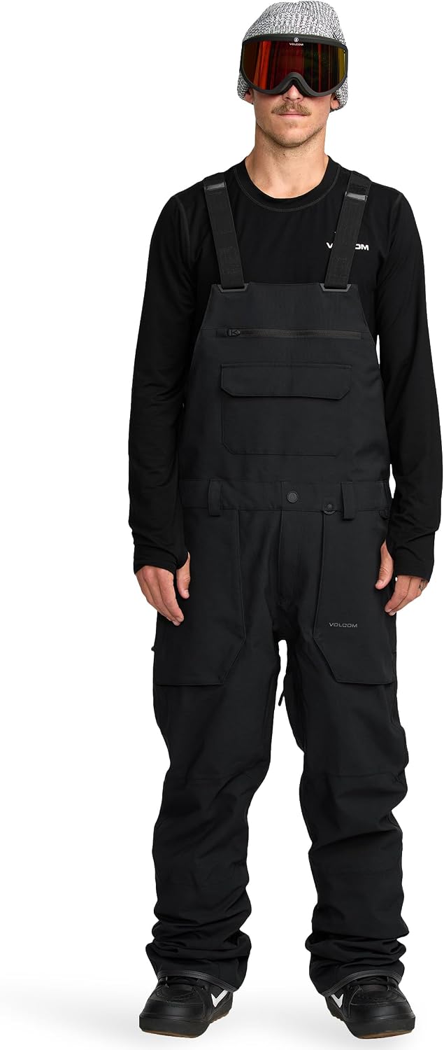 Volcom Men's Roan Bib Overall Snowboard Pant – 15k Waterproof 2-layer Repreve® Fibers Onyx