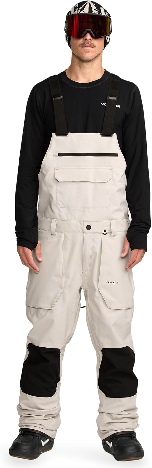 Volcom Men's Roan Bib Overall Snowboard Pant – 15k Waterproof 2-layer Repreve® Fibers Stone