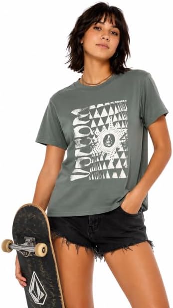 Volcom Women's Lock It Up Short Sleeve Tee – Crew Neck T-Shirt with Striped Neck Taping Grass Green