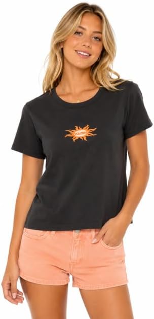 Volcom Women's Have a Clue Short Sleeve Tee – Fitted T-Shirt with Striped Neck Taping Vintage Black