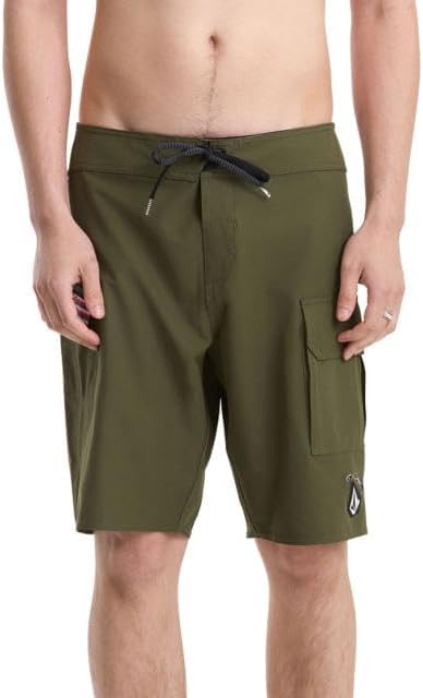 Volcom Men's 16" Elastic Waist Swim Trunks- Stretchable, UPF 50+, Quick Dry Swim Bottoms Squadron Green