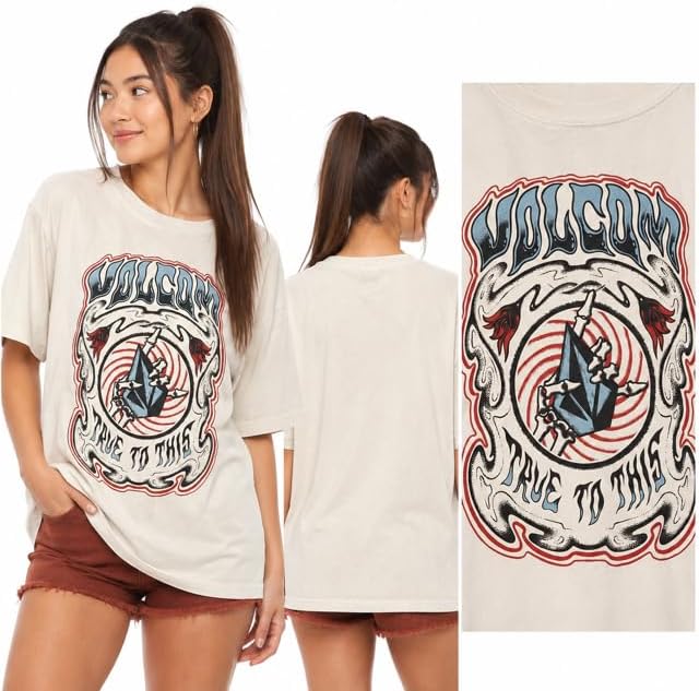 Volcom Women's Stones Throw Short Sleeve Boyfriend Tee – Organic Cotton Jersey T-Shirt Bone