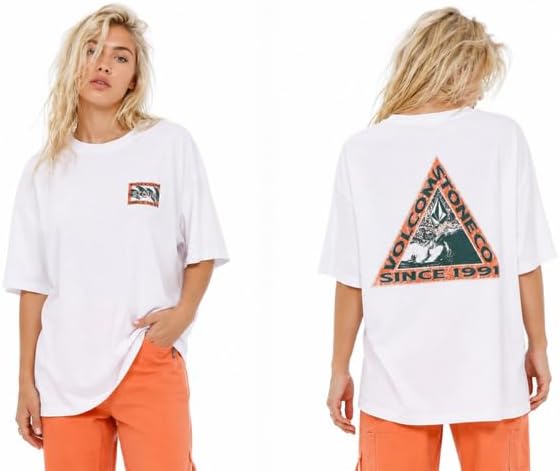 Volcom Women's Stones Throw Short Sleeve Boyfriend Tee – Organic Cotton Jersey T-Shirt White